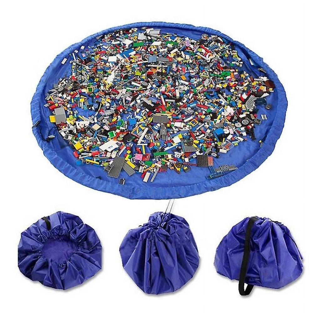 Playmat Toy Storage Bag with Drawstring, Portable, Blue, 1.5m for Kids